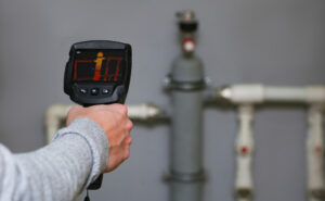 A man holding emperature sensing instrument